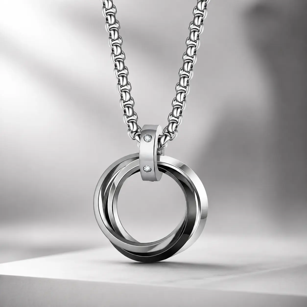 Hip-hop Three-Ring Titanium Steel Pendant — Black Color