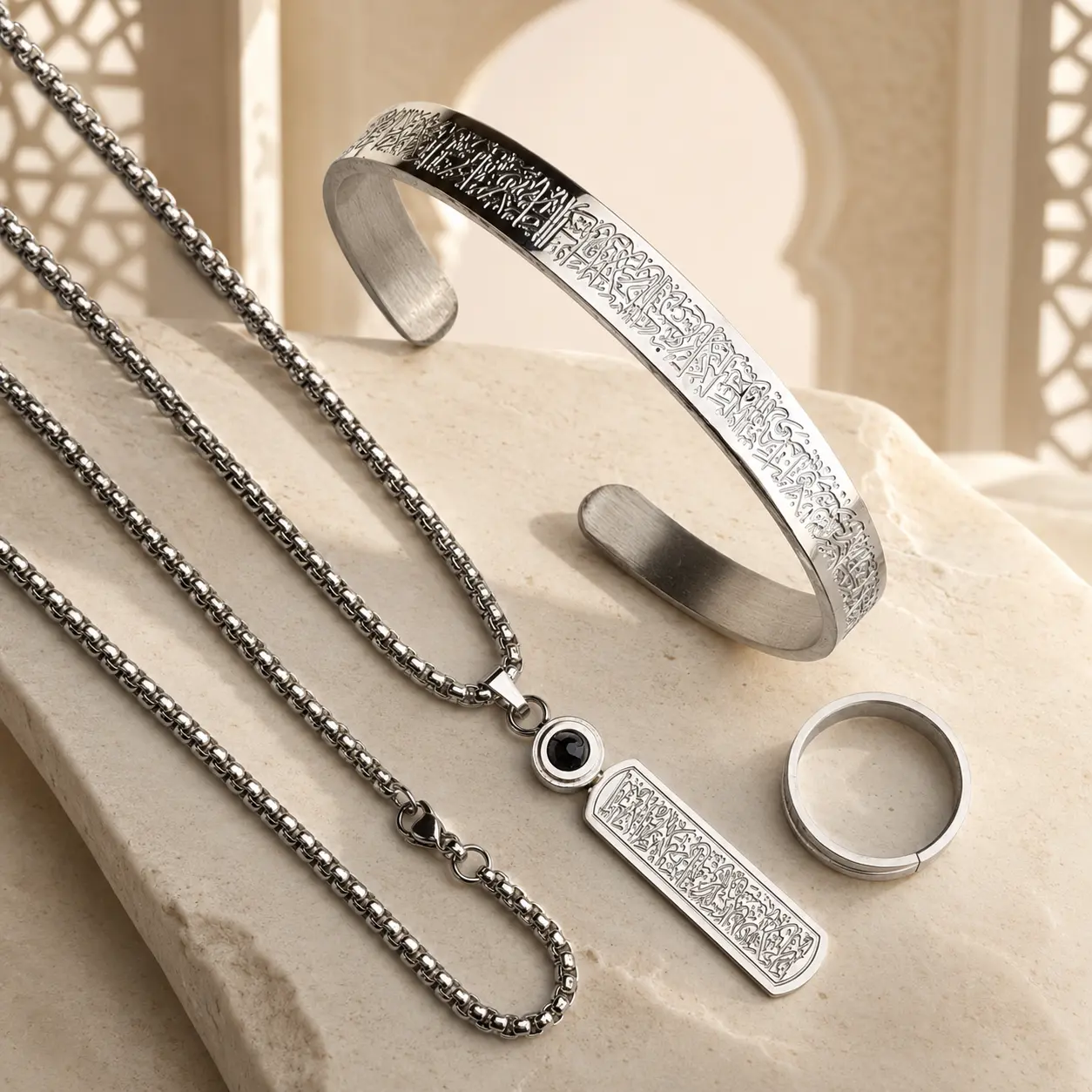 Ayat Al-Kursi Lens Locket 3-in-1 Combo (Silver Colour)
