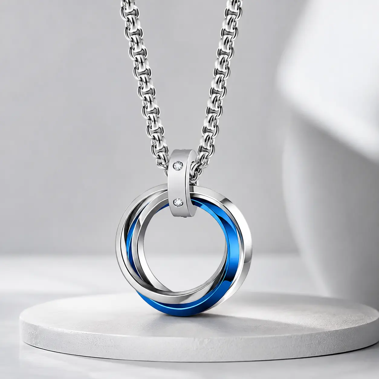 Hip-hop Three-Ring Titanium Steel Pendant — Blue Color