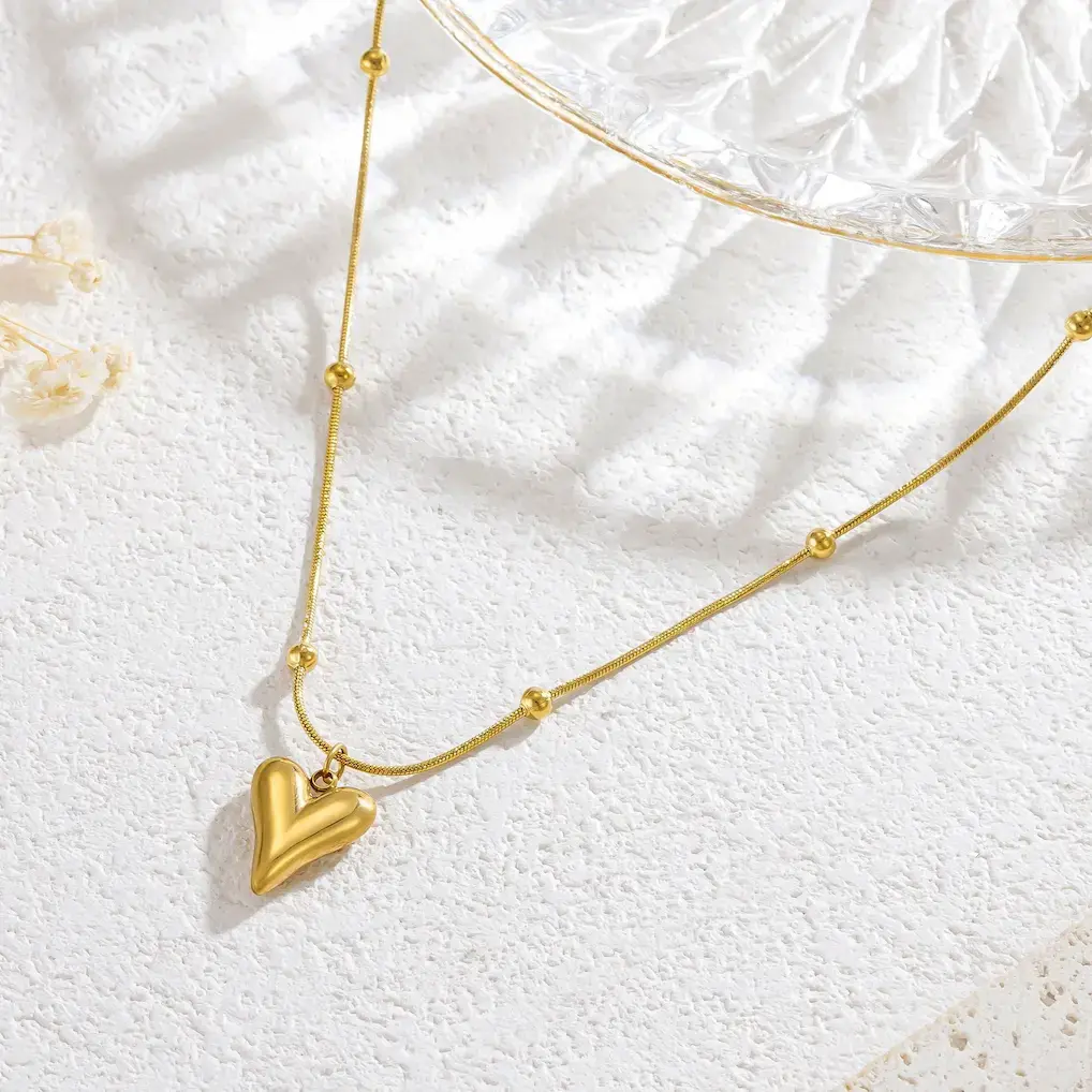 Golden Heart Bead Chain Necklace